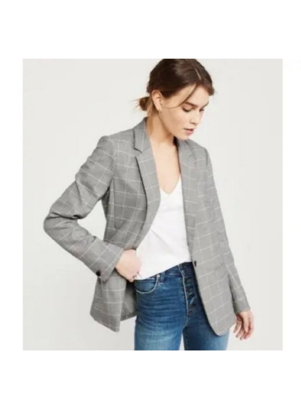 Abercrombie & Fitch Gray Windowpane Blazer